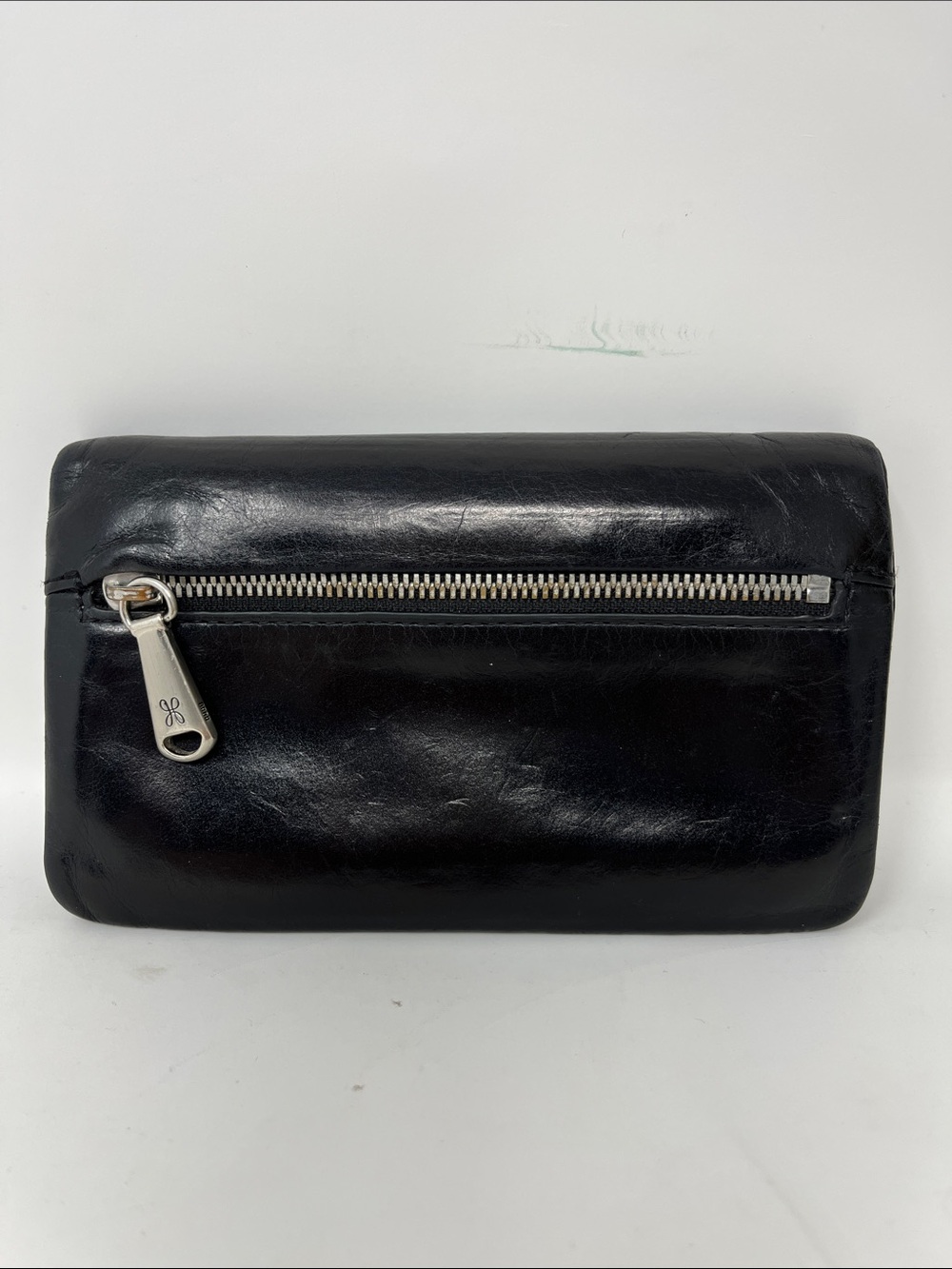 HOBO TRIFOLD WALLET WITH KISSLOCK BLACK GENUINE LEATHER